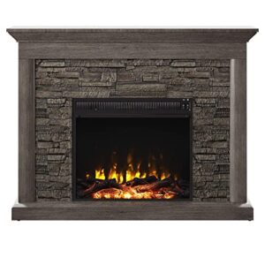 Twin Star Home Wall Mantel Electric Fireplace, Weathered Gray