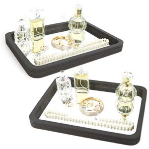 polar whale 2 polished mirrored bottom vanity organizer trays for home bedroom bathroom perfume jewelry makeup storage stand washable durable black foam with heavy metal mirror large 12 x 9 inches
