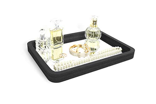 Polar Whale 2 Polished Mirrored Bottom Vanity Organizer Trays for Home Bedroom Bathroom Perfume Jewelry Makeup Storage Stand Washable Durable Black Foam with Heavy Metal Mirror Large 12 x 9 Inches