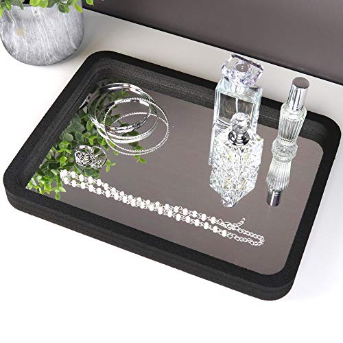 Polar Whale 2 Polished Mirrored Bottom Vanity Organizer Trays for Home Bedroom Bathroom Perfume Jewelry Makeup Storage Stand Washable Durable Black Foam with Heavy Metal Mirror Large 12 x 9 Inches