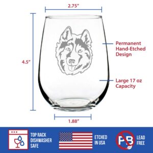 Siberian Husky Face Stemless Wine Glass - Cute Dog Themed Decor and Gifts Moms & Dads of Huskies - Large 17 Oz