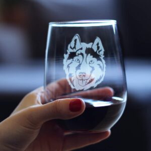 Siberian Husky Face Stemless Wine Glass - Cute Dog Themed Decor and Gifts Moms & Dads of Huskies - Large 17 Oz