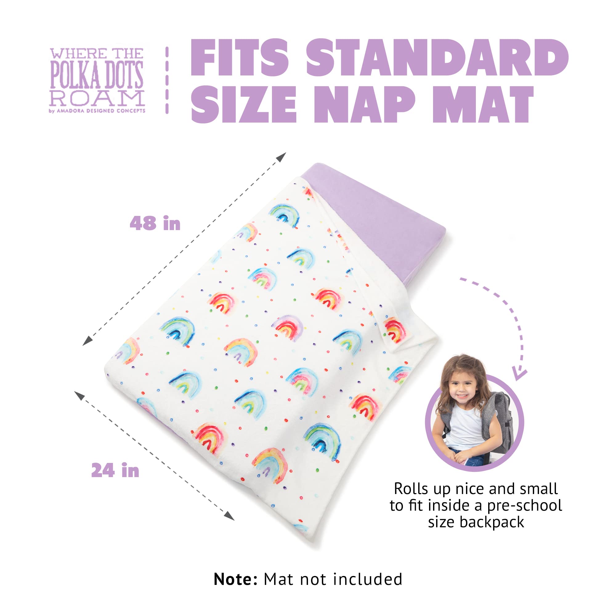 WTPDR Nap Pocket – Toddler Nap Mat Cover and Blanket for Preschool and Day Care – Machine Washable & Easily Foldable – Roll Nap Mat for Toddlers, Rainbow Pattern