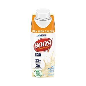 boost very high calorie vanilla nutritional drink – 22g protein, 530 nutrient rich calories, 8 fl oz (pack of 24)