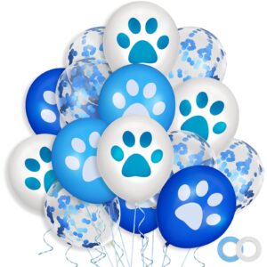 35 pieces paw print balloons set 12 inches blue white latex confetti balloons with 2 pieces ribbons for birthday wedding baby shower celebration graduation party balloons (blue series)