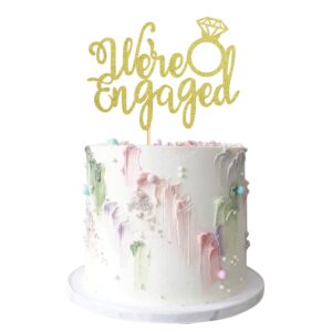ercadio 1 pack gold we're engaged cake topper glitter bridal shower cake pick decorations for wedding engagement theme party decorations