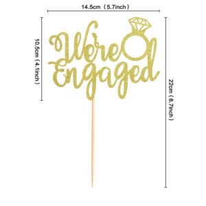 Ercadio 1 Pack Gold We're Engaged Cake Topper Glitter Bridal Shower Cake Pick Decorations for Wedding Engagement Theme Party Decorations