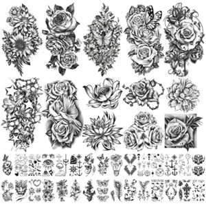 40 sheets waterproof temporary tattoos flowers rose butterfly fake tattoo mix style lasting body art tattoo stickers for women or girls