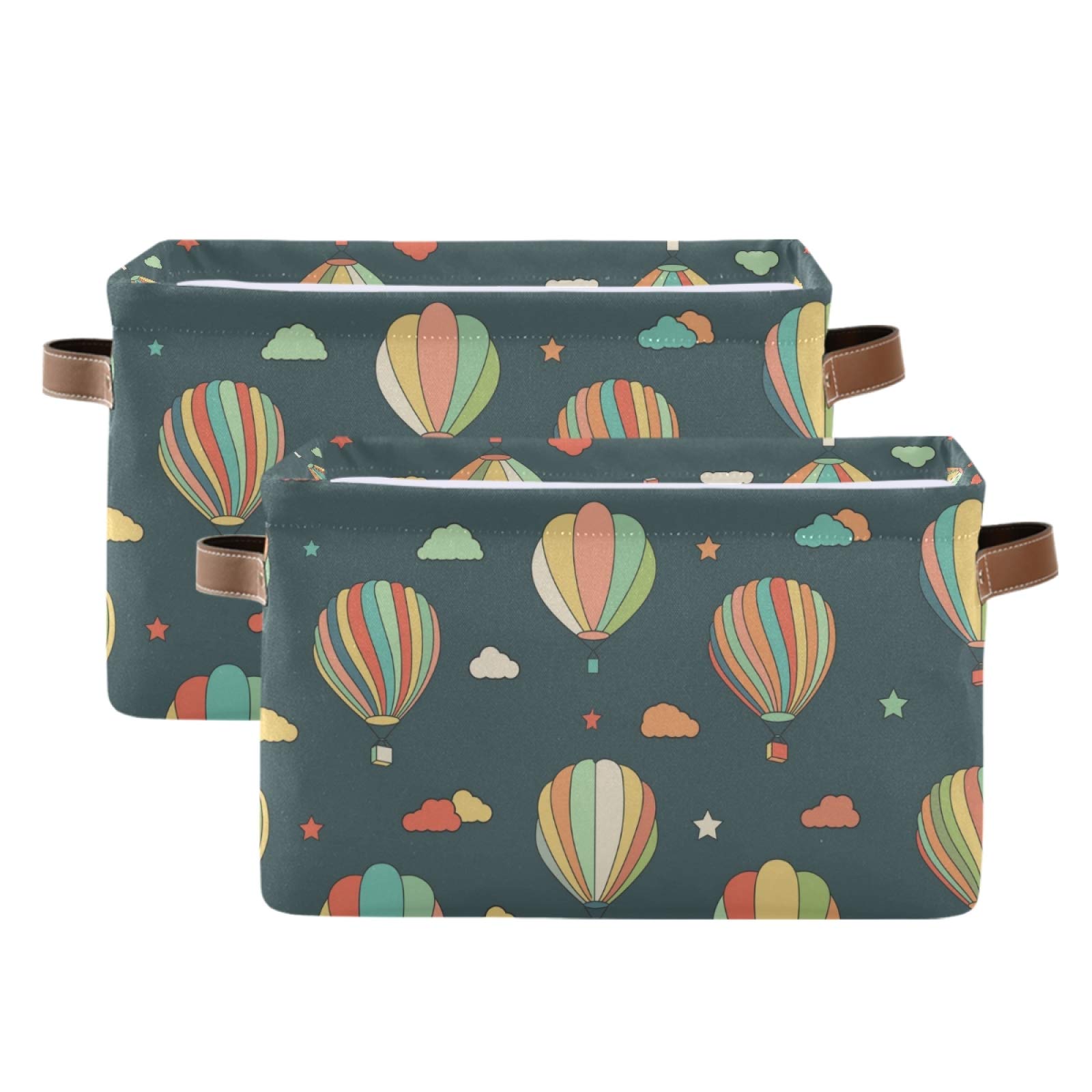 susiyo Large Foldable Storage Bin Funny Hot Air Balloons Fabric Storage Baskets Collapsible Decorative Baskets Organizing Basket Bin with PU Handles for Shelves Home Closet Bedroom Living Room-1Pack