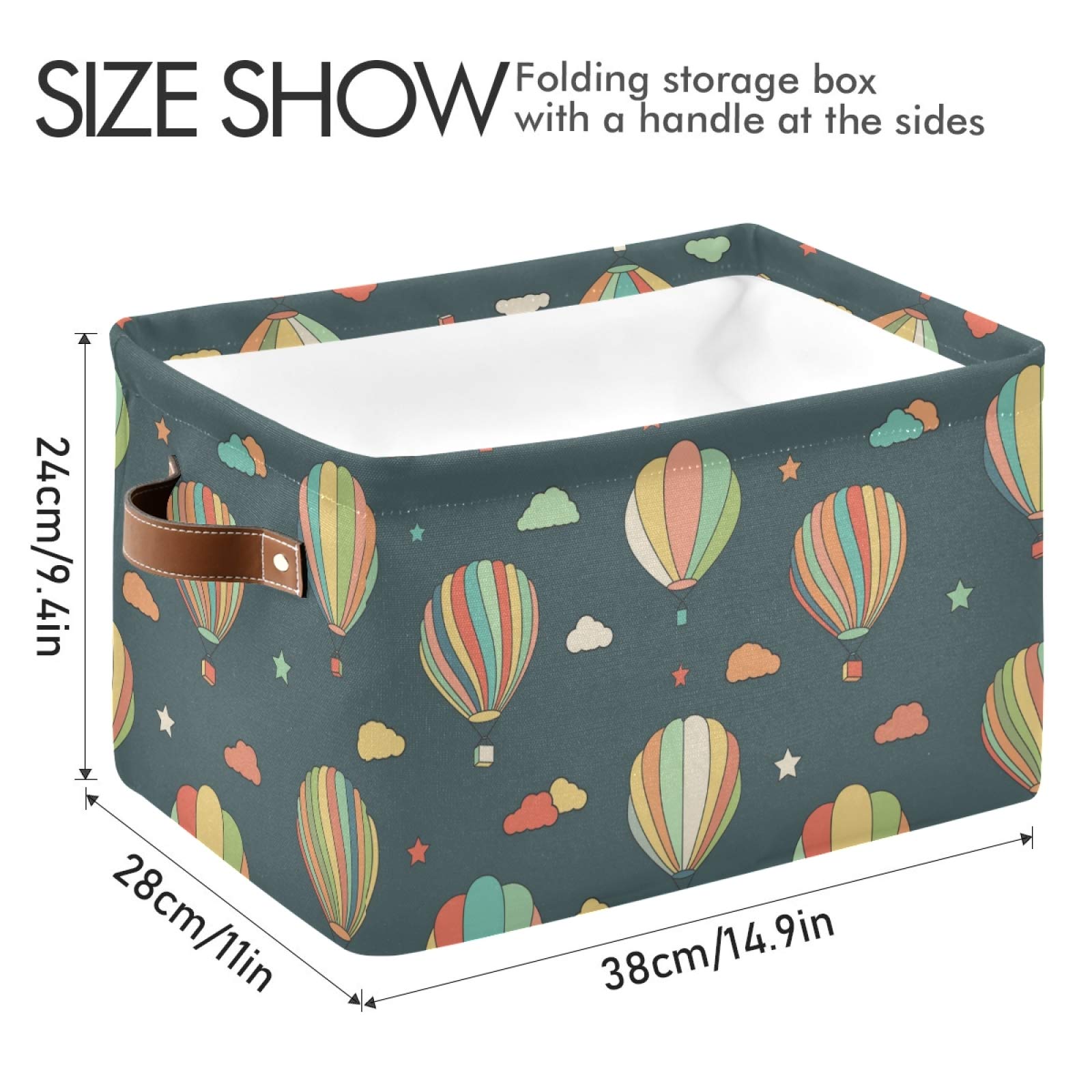 susiyo Large Foldable Storage Bin Funny Hot Air Balloons Fabric Storage Baskets Collapsible Decorative Baskets Organizing Basket Bin with PU Handles for Shelves Home Closet Bedroom Living Room-1Pack