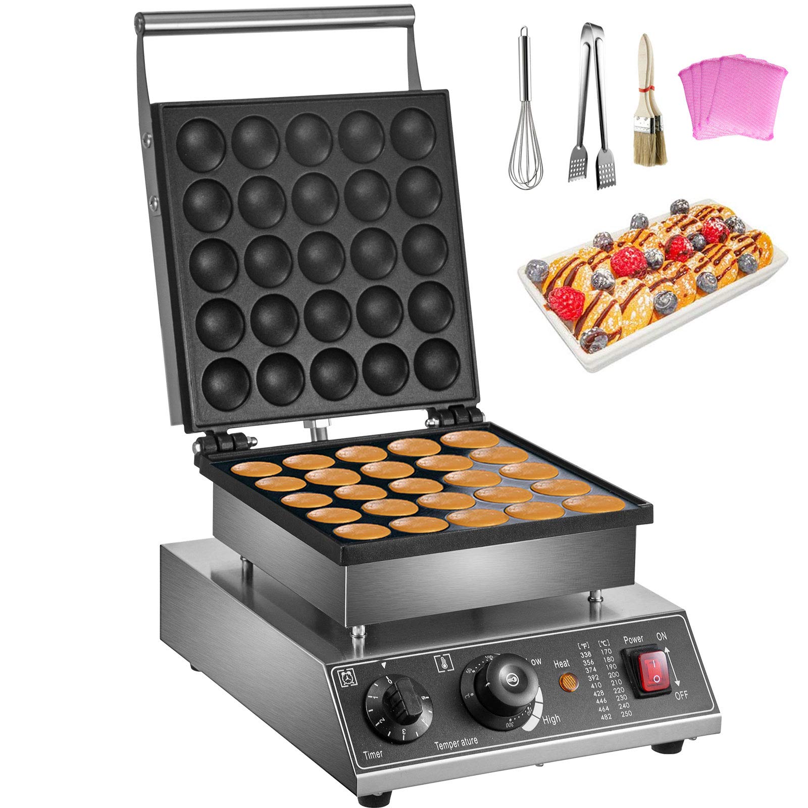 VEVOR Mini Dutch Pancake Maker, 1.7-Inch Diameter Mini Pancake Poffertjes Machine Electric Poffertjes for 25PCs Round Pancakes, 850W Commercial Pancake Maker, 50-300℃ Poffertjes Maker, Stainless Steel