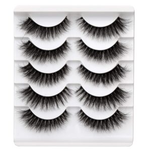 Newcally Cat Eye Mink Eyelashes Nautral Fluffy False Eyelashes 5D Volume Fake Eyelashes 5 Pairs Pack Full Crossed Short Eye Lashes Handmade Reusable Soft Multipack