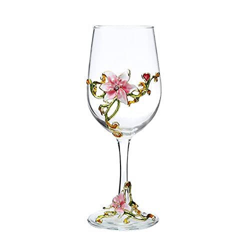 jessie Enamel Flower Gin Balloon Glass Wine Glass Birthday Mothers Day Gifts (Pink lily)