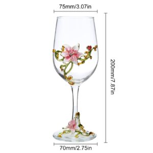 jessie Enamel Flower Gin Balloon Glass Wine Glass Birthday Mothers Day Gifts (Pink lily)