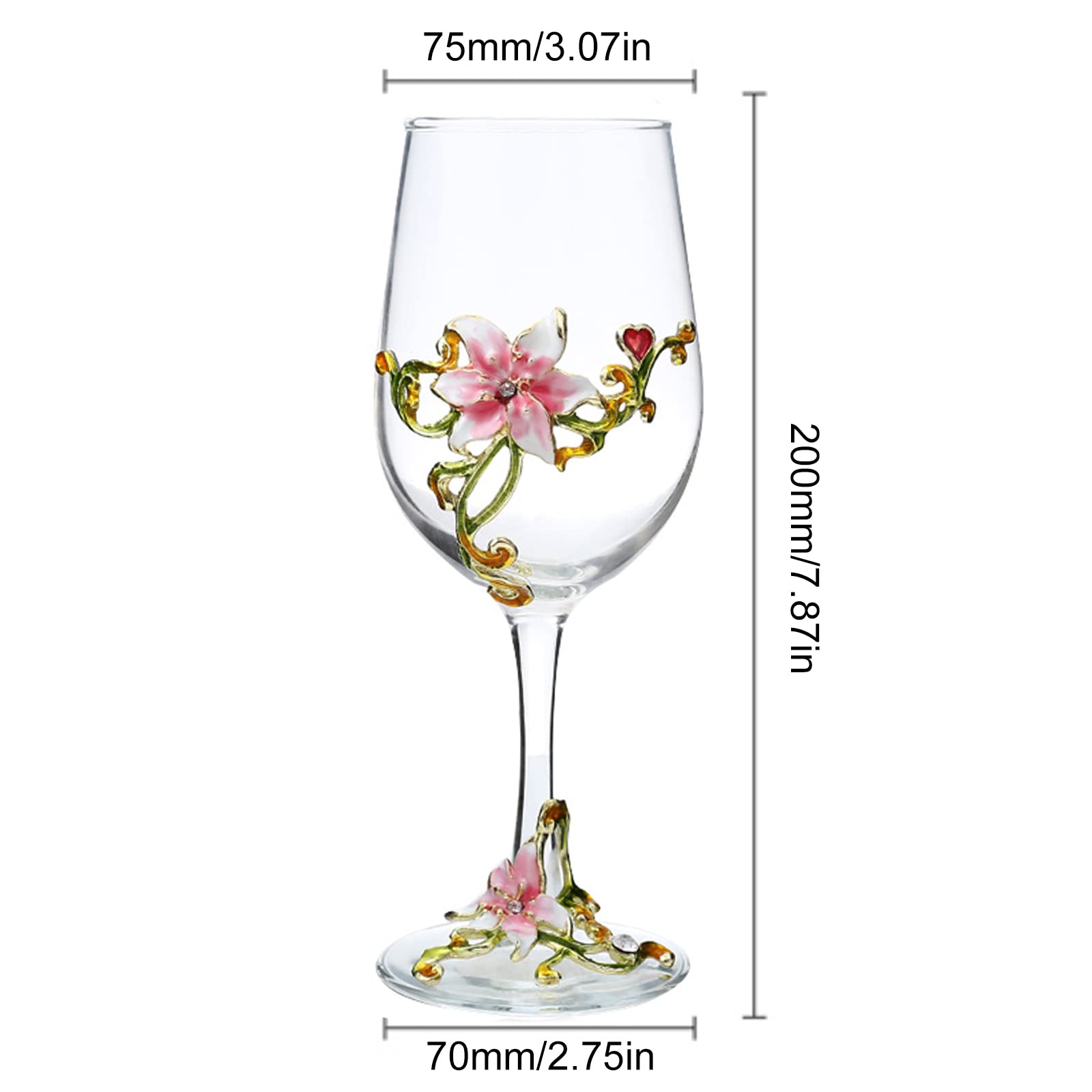 jessie Enamel Flower Gin Balloon Glass Wine Glass Birthday Mothers Day Gifts (Pink lily)