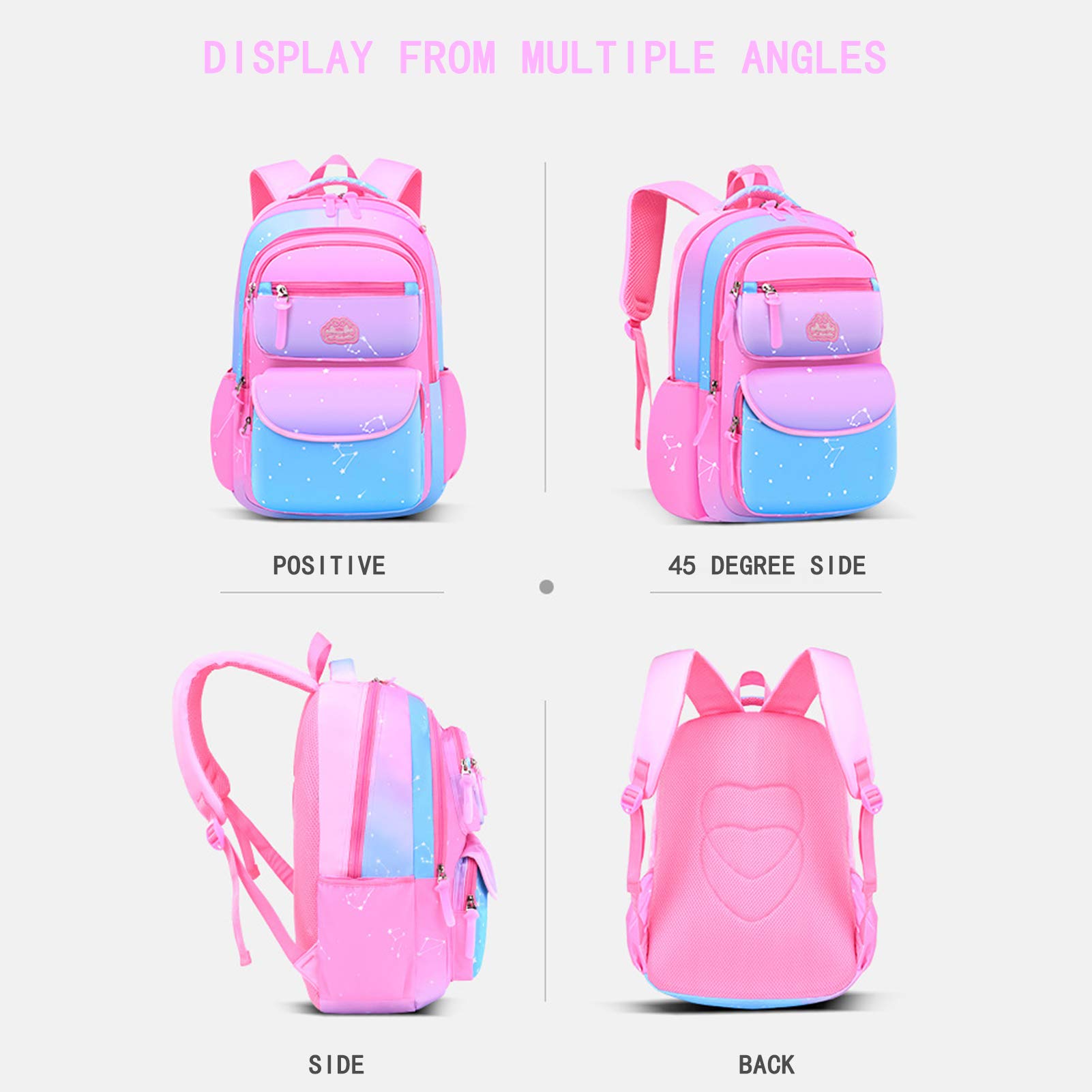 Reorzon Kids Primary School Backpack for Girls Toddler Kindergarten Preschool Starry Sky Gradient School Bookbag