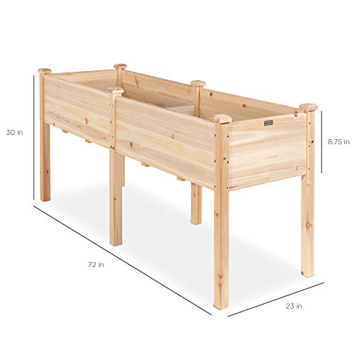 Best Choice Products 72x23x30in Raised Garden Bed, Elevated Wood Planter Box Stand for Backyard, Patio, Balcony w/Divider Panel, 6 Legs, 300lb Capacity - Natural