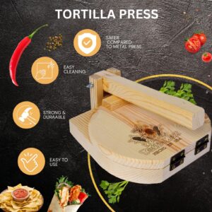 CHAMPS 11-Inch Wooden Tortilla Press Maker | Wooden Dough Presser Tool | 11" Round Wood Flour Tortilla Press For Homemade | Wooden Tortilla Press | Mexican Wood Tortillas, Roti, Burritos, and More