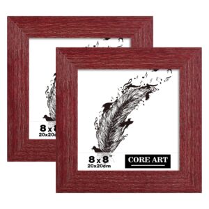 core art 8x8 picture frame, handmade wood rustic red photo frame set of 2, high definition semi-tempered glass wall or tabletop display