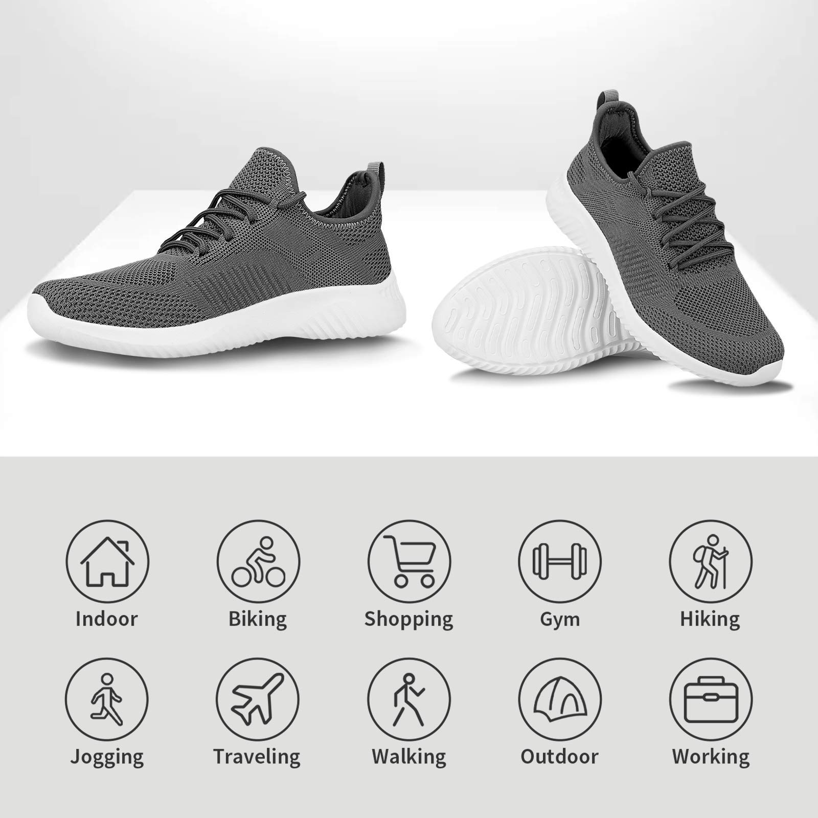 Sumotia Walking Shoes for Women Tennis Sneakers Breathable Lightweight Gym Shoes Non Slip Sports Shopping Travel, Gray 10.5