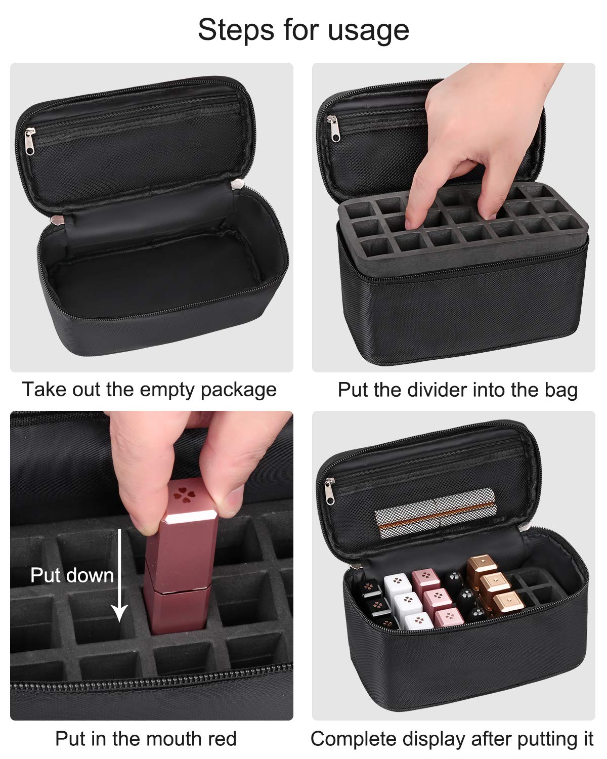 Lipstick Organizer Bag Lip Gloss Lip Balm Case Chapstick Holder Bag Makeup Artist Lipstick Bag With Compartment Cosmetic Bag Gift for Women(Black-21holder)