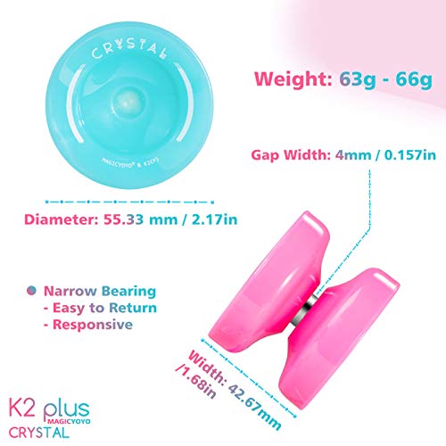 YOSTAR K2 Plus Crystal Responsive Yoyo for Kids, Dual Purpose Yo-yo for Beginner, Replacement Unresponsive Bearing for Intermediate Advanced, 12 Yo-yo Strings, Bag, Bearing Remover (Sky Blue + Pink)