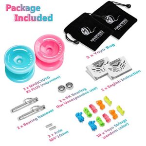 YOSTAR K2 Plus Crystal Responsive Yoyo for Kids, Dual Purpose Yo-yo for Beginner, Replacement Unresponsive Bearing for Intermediate Advanced, 12 Yo-yo Strings, Bag, Bearing Remover (Sky Blue + Pink)