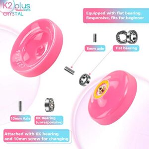 YOSTAR K2 Plus Crystal Responsive Yoyo for Kids, Dual Purpose Yo-yo for Beginner, Replacement Unresponsive Bearing for Intermediate Advanced, 12 Yo-yo Strings, Bag, Bearing Remover (Sky Blue + Pink)