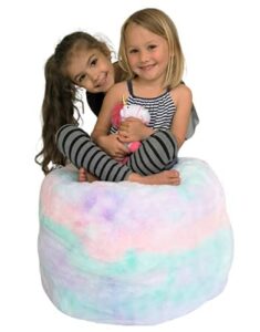 miniowls plush toy storage solution (cover, unfilled) - rainbow furry bean bag - soft teddy faux fur organizer with a zipper. pouf 20x20x15 contemporary accent ottoman (unicorn, medium)