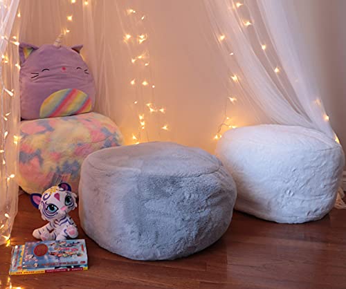 MiniOwls Plush Toy Storage Solution (Cover, Unfilled) - Rainbow Furry Bean Bag - Soft Teddy Faux Fur Organizer with a Zipper. Pouf 20x20x15 Contemporary Accent Ottoman (Unicorn, Medium)
