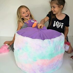 MiniOwls Plush Toy Storage Solution (Cover, Unfilled) - Rainbow Furry Bean Bag - Soft Teddy Faux Fur Organizer with a Zipper. Pouf 20x20x15 Contemporary Accent Ottoman (Unicorn, Medium)