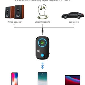 ByDiffer Dual Link Bluetooth 5.0 Audio Transmitter Receiver Sharing for up 2 Headphones, 3 in 1 Aptx Low Latency Wireless Adapter Splitter for TV Airplane Car Home Stereo System