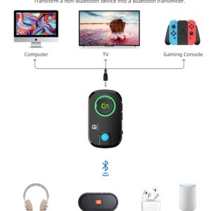 ByDiffer Dual Link Bluetooth 5.0 Audio Transmitter Receiver Sharing for up 2 Headphones, 3 in 1 Aptx Low Latency Wireless Adapter Splitter for TV Airplane Car Home Stereo System