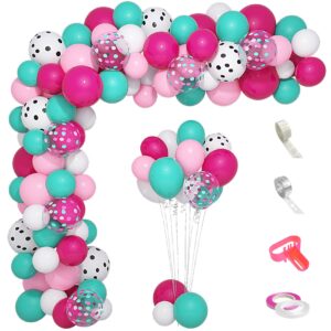 ouddy 142pcs surprise party balloons garland arch kit, rose red pink white polka dots sea blue confetti balloons & 5tools for kids baby shower surprise birthday party theme supplies decorations