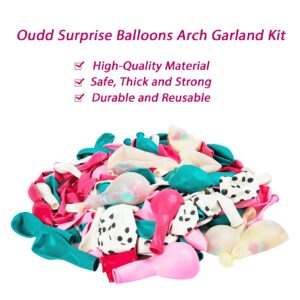 Ouddy 142Pcs Surprise Party Balloons Garland Arch Kit, Rose Red Pink White Polka Dots Sea Blue Confetti Balloons & 5Tools for Kids Baby Shower Surprise Birthday Party Theme Supplies Decorations