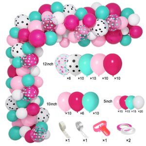 Ouddy 142Pcs Surprise Party Balloons Garland Arch Kit, Rose Red Pink White Polka Dots Sea Blue Confetti Balloons & 5Tools for Kids Baby Shower Surprise Birthday Party Theme Supplies Decorations