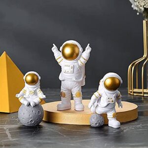 LUOZZY 3Pcs Astronaut Figurines Space Cake Toppers Outer Space Cake Decorations Spaceman Model Miniature Astronaut Figurines Toys (Golden)