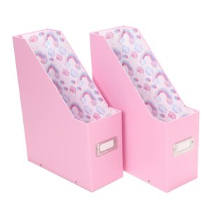 snap-n-store storage box - pack of 2 magazine file boxes for organizing - 12.25 x 3.88 x 9.75 inch storage boxes w/lids for documents, paper and organizing, back to school supplies for students, pink