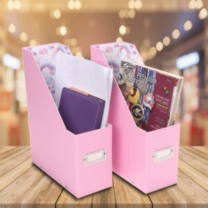 Snap-N-Store Storage Box - Pack of 2 Magazine File Boxes for Organizing - 12.25 x 3.88 x 9.75 Inch Storage Boxes w/Lids for Documents, Paper and Organizing, Back To School Supplies for Students, Pink