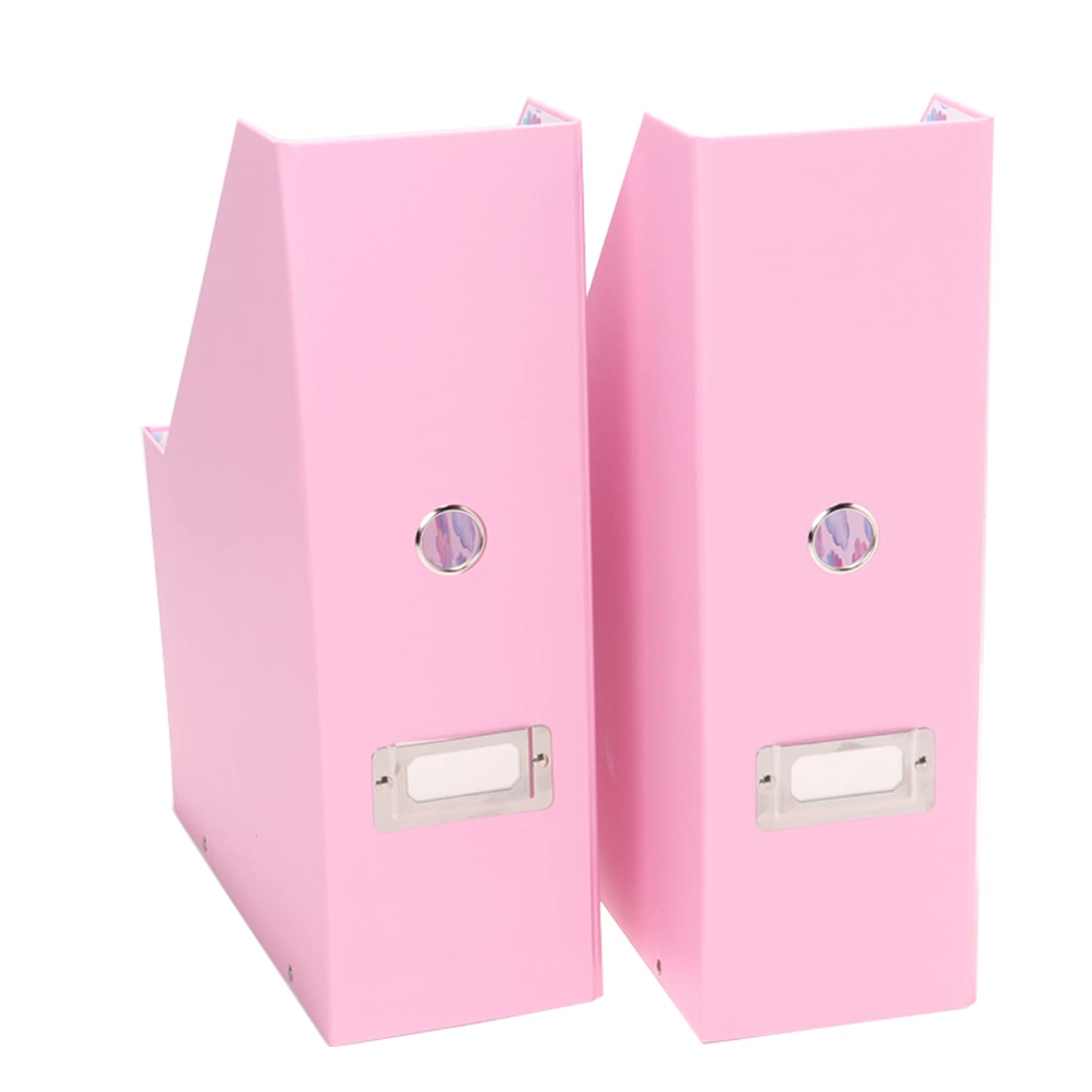 Snap-N-Store Storage Box - Pack of 2 Magazine File Boxes for Organizing - 12.25 x 3.88 x 9.75 Inch Storage Boxes w/Lids for Documents, Paper and Organizing, Back To School Supplies for Students, Pink