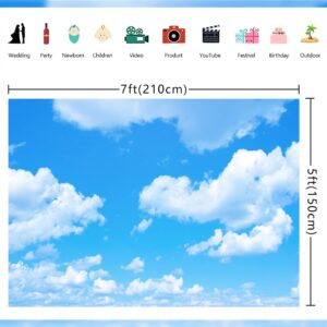 WR Blue Sky White Cloud Backdrop Sky Cloud Photography Background Kids Birthday Baby Shower Wedding Party Decoration Studio Props 7x5FT