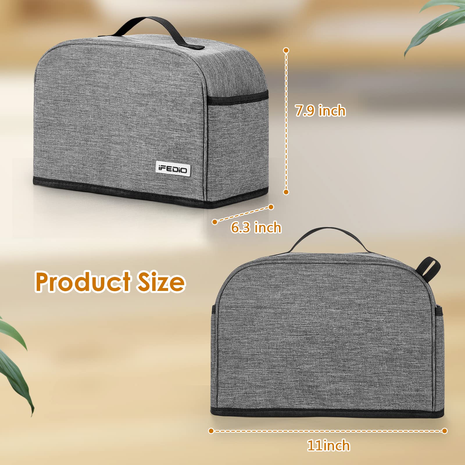 iFedio 2 Slice Toaster Cover Black with Pockets, Appliance Cover Toaster Dust And Fingerprint Protection/Machine Washable/Toaster Machine Cover Can Hold Jam Spreader Knife & Toaster Tongs (Black)