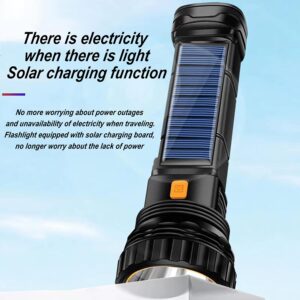 E-SHIDAI Solar/Rechargeable Multi Function 1000 Lumens LED Flashlight, with Emergency Strobe Light and 1200 Mah Battery, Emergency Power Supply and USB Charging Cable, Fast Charging (1PC)