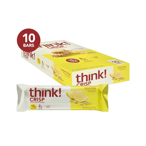 think! Protein Bars, High Protein Snacks, Gluten Free, Kosher Friendly, Lemon Crisp, 10 Count (Packaging May Vary)