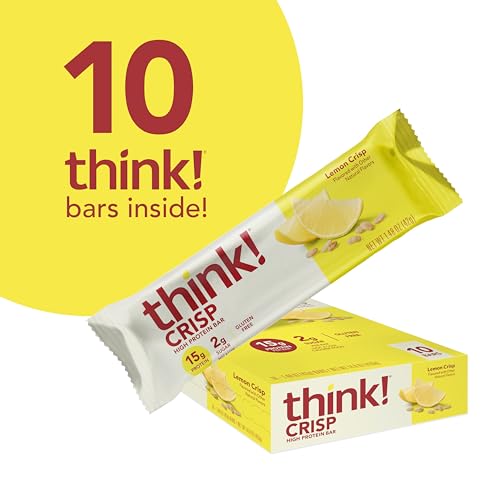 think! Protein Bars, High Protein Snacks, Gluten Free, Kosher Friendly, Lemon Crisp, 10 Count (Packaging May Vary)