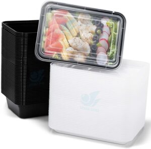 azure zone, 32 oz, 50-pack rectangular meal prep food container with lid - one compartment bento box - stackable - freezer/microwave/dishwasher safe - reusable storage - portable - bpa free
