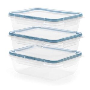snapware total solution 6-pc plastic food storage containers set with lids, 8.5-cup rectangle meal prep container, non-toxic, bpa-free with 4 locking tabs, microwave, dishwasher, and freezer safe
