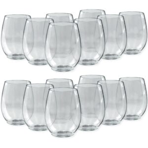 kaya elegant clear stemless disposable plastic wine glasses - 16 oz. (16 pack) - perfect for parties, weddings & catering