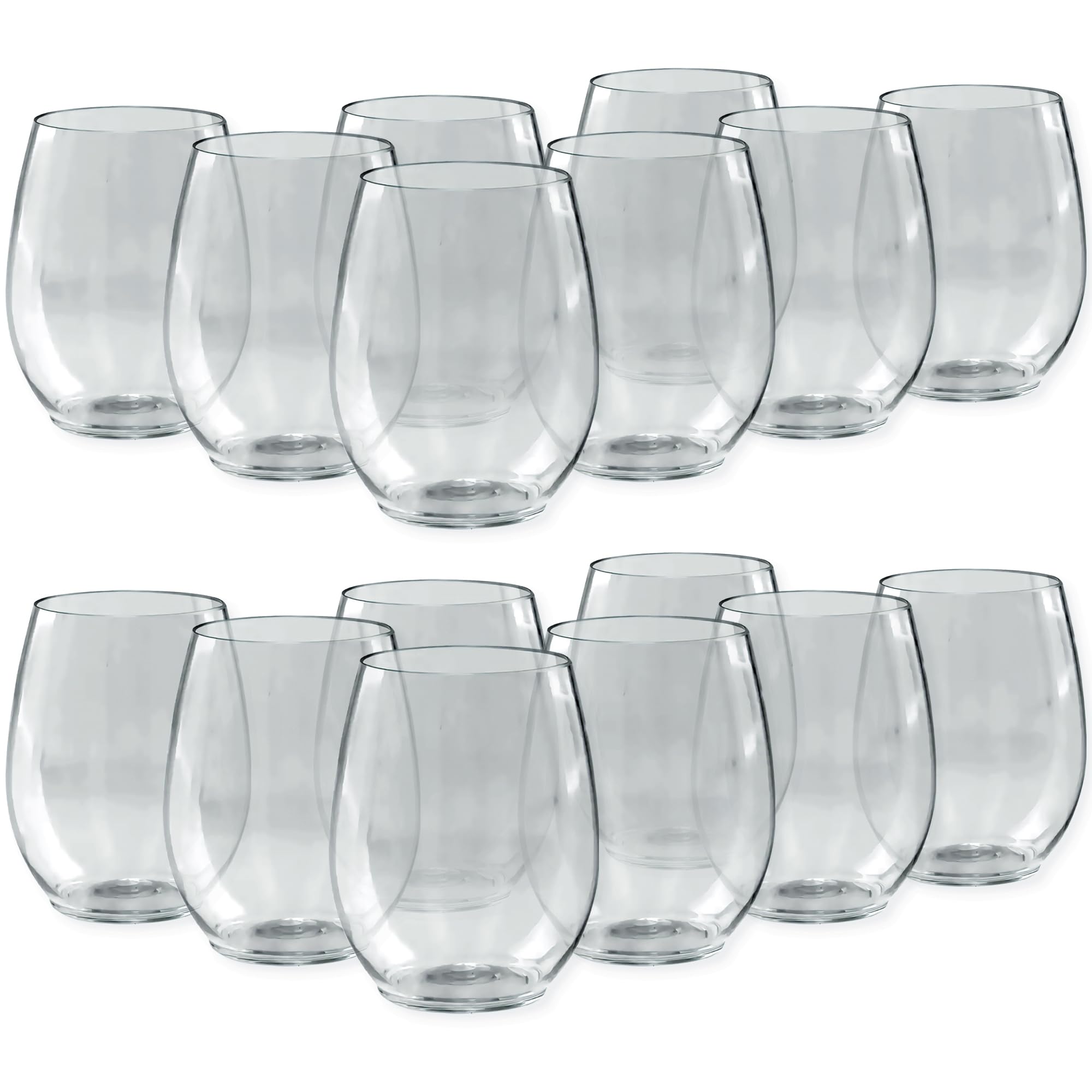 Kaya Elegant Clear Stemless Disposable Plastic Wine Glasses - 16 oz. (16 Pack) - Perfect for Parties, Weddings & Catering