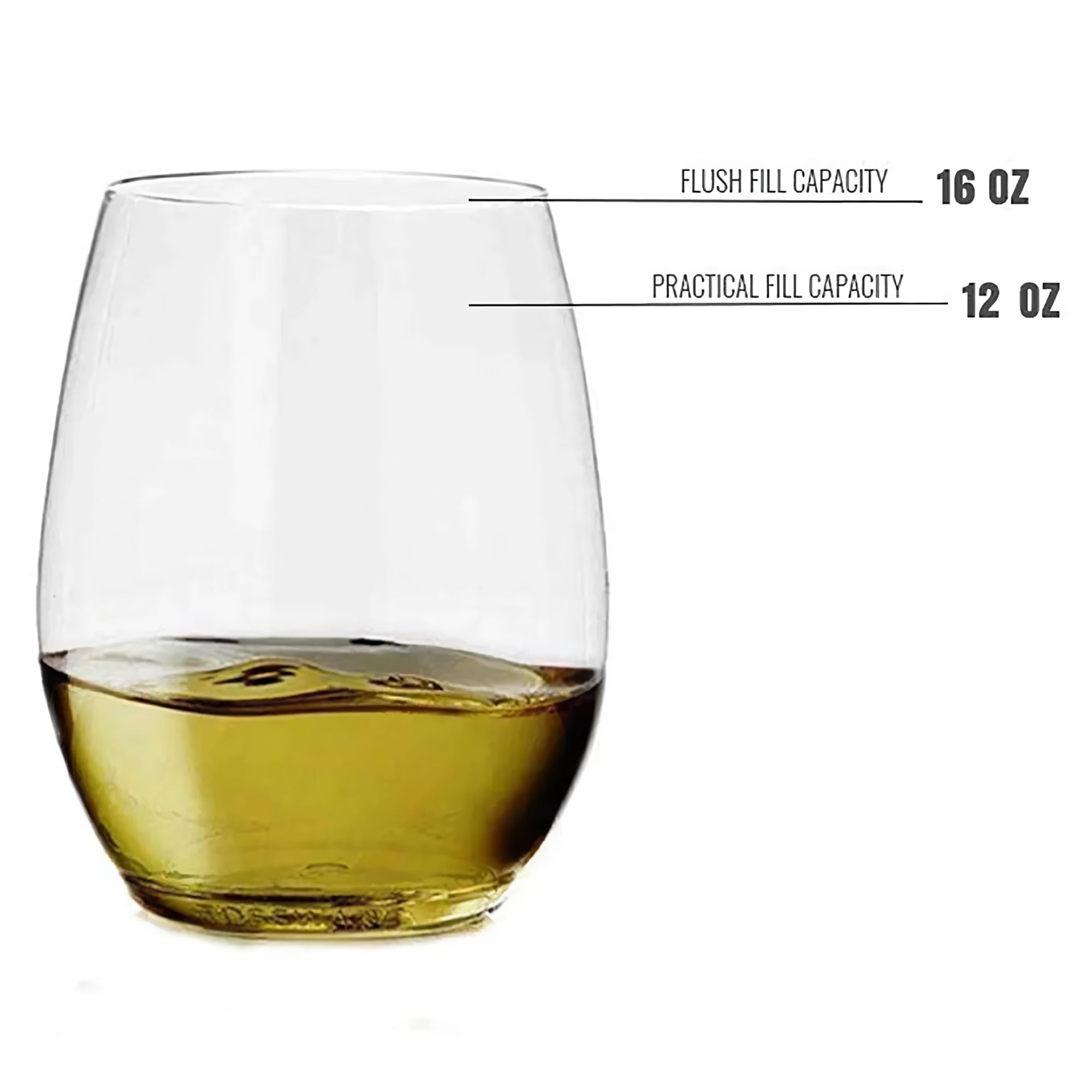 Kaya Elegant Clear Stemless Disposable Plastic Wine Glasses - 16 oz. (16 Pack) - Perfect for Parties, Weddings & Catering